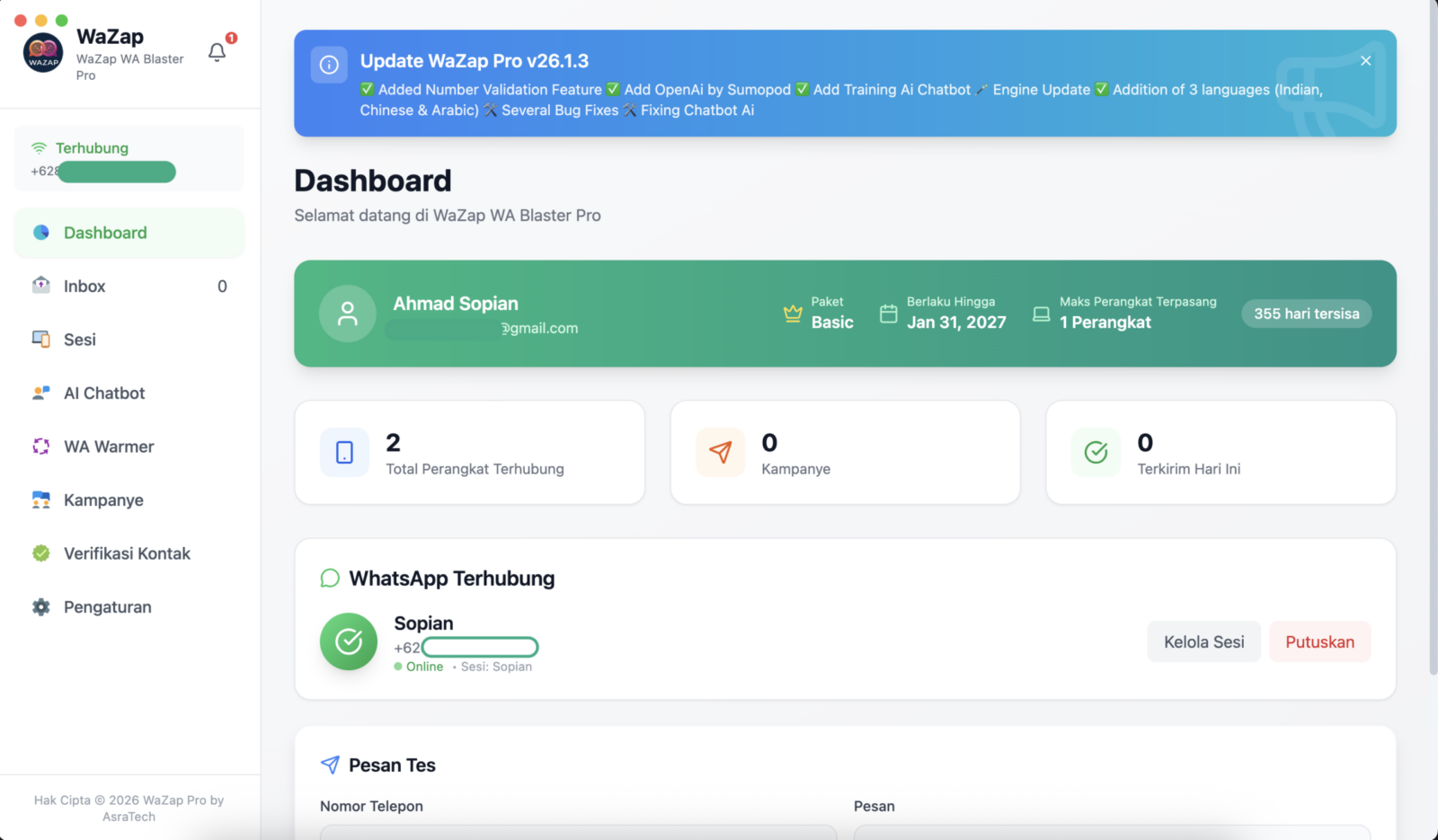 Aplikasi WA Blasting Terbaik 2026 – WaZap WA Blaster Pro dengan AI & Anti-Banned